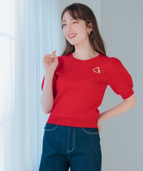 MISCH MASCH(ミッシュマッシュ)の「ブローチ付きケーブルニット(ニット/セーター・レディース・ネイビー/レッド/ホワイト・フリ-)」の9枚目の写真