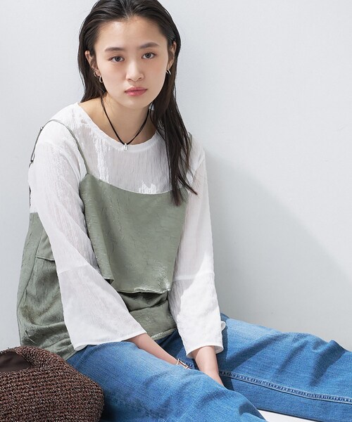 INDIVI(インディヴィ)の「【2点セット/洗える】カセット服 キャミ&ブラウス セットトップス(その他トップス・レディース・アイボリー/ブラック/オリーブ・05/13/15 /34/38)」の1枚目の写真