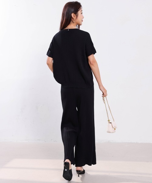Forcement(フォースメント)の「半袖リブニットセットアップ(セットアップ・レディース・ベージュ/ブラック・ONESIZE)」の16枚目の写真