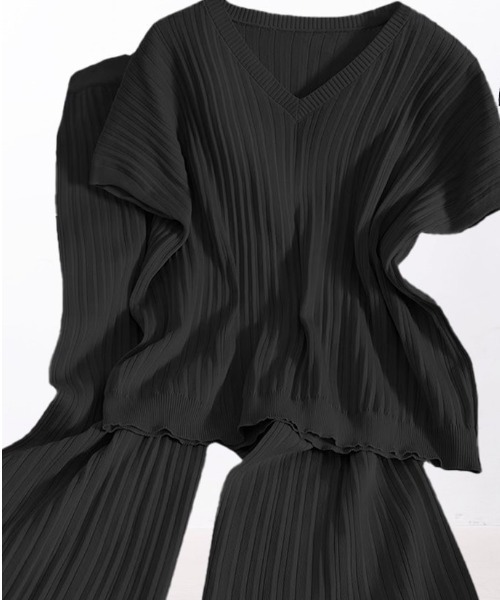 Forcement(フォースメント)の「半袖リブニットセットアップ(セットアップ・レディース・ベージュ/ブラック・ONESIZE)」の20枚目の写真