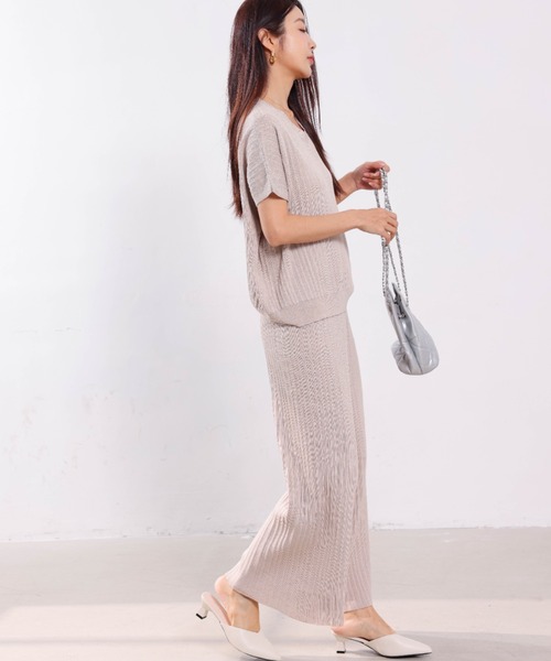 Forcement(フォースメント)の「半袖リブニットセットアップ(セットアップ・レディース・ベージュ/ブラック・ONESIZE)」の22枚目の写真