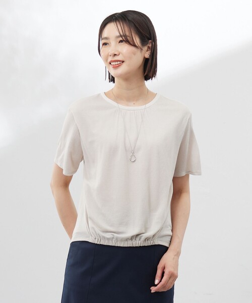 J.PRESS(ジェイプレス)の「【洗える】ミラノ風天竺シアー カットソー(Tシャツ/カットソー・レディース・ベージュ系/サックスブルー系/ネイビー系/ホワイト系・T13/T15)」の1枚目の写真
