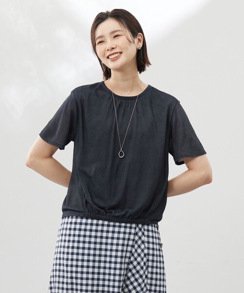 J.PRESS(ジェイプレス)の「【洗える】ミラノ風天竺シアー カットソー(Tシャツ/カットソー・レディース・ベージュ系/サックスブルー系/ネイビー系/ホワイト系・T13/T15)」の3枚目の写真