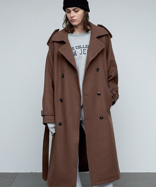 ニットメルトンオーバーサイズヨークダブルトレンチコート/ラグラン