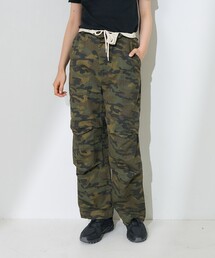 ワンウォッシュ カモ柄パンツ/迷彩ワイドパンツ/カモ柄ダーツ入りパンツ