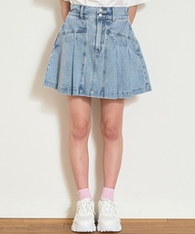 美脚見えデニムプリーツスカート