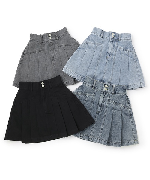 デニムプリーツスカート ライトブルー セール】美脚見えデニムプリーツスカート（スカート