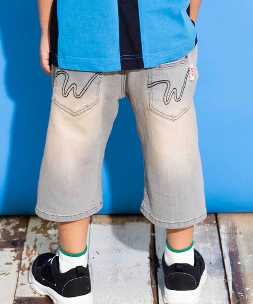 WASK(ワスク)の「6分丈合皮タグストレッチデニムパンツ(100~160cm)(デニムパンツ・キッズ・ブルー/グレー・140cm/130cm/150cm/160cm)」の1枚目の写真