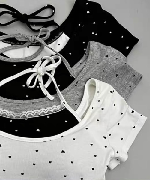 AsRiRe(アスリレイ)の「レイヤード風ハート柄クロップトップ(Tシャツ/カットソー・レディース・グレー/ブラック/ホワイト・M)」の5枚目の写真
