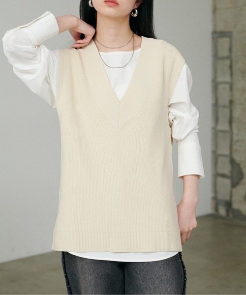 LEINWANDE◆ニットベスト(厚手)/FREE/コットン/BEG/無地/0223010503 ww-gilet-33-m.jpg