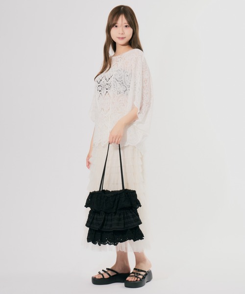 CeLess(セレス)の「Frill Lace Tiered Tote Bag / フリルレースティアードトートバック(トートバッグ・レディース・ホワイト/ブラック・FREE)」の9枚目の写真