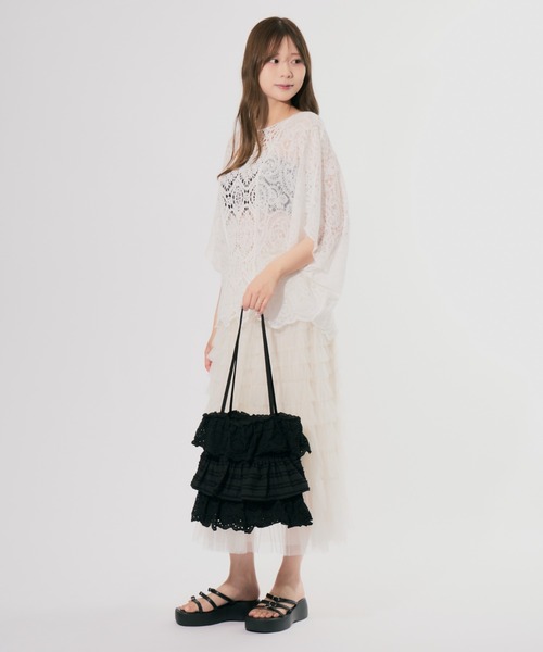 CeLess(セレス)の「Frill Lace Tiered Tote Bag / フリルレースティアードトートバック(トートバッグ・レディース・ホワイト/ブラック・FREE)」の10枚目の写真