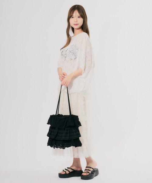 CeLess(セレス)の「Frill Lace Tiered Tote Bag / フリルレースティアードトートバック(トートバッグ・レディース・ホワイト/ブラック・FREE)」の11枚目の写真