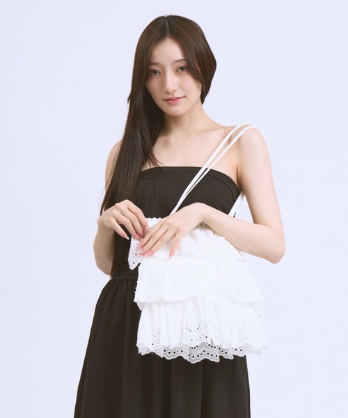 CeLess(セレス)の「Frill Lace Tiered Tote Bag / フリルレースティアードトートバック(トートバッグ・レディース・ホワイト/ブラック・FREE)」の18枚目の写真