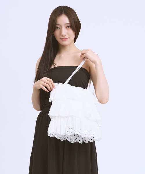 CeLess(セレス)の「Frill Lace Tiered Tote Bag / フリルレースティアードトートバック(トートバッグ・レディース・ホワイト/ブラック・FREE)」の16枚目の写真