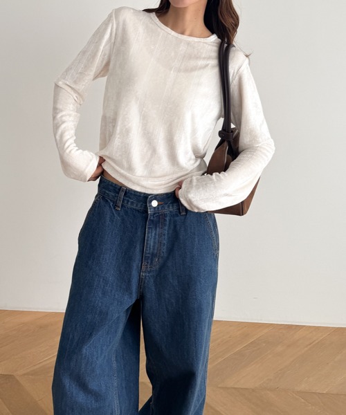 CANAL JEAN(キャナルジーン)の「Miller ベロアパネルリブロングスリーブTee(Tシャツ/カットソー・レディース・ネイビー/アイボリー・ONE SIZE)」の2枚目の写真
