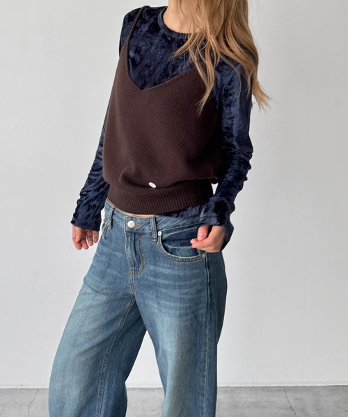 CANAL JEAN(キャナルジーン)の「Miller ベロアパネルリブロングスリーブTee(Tシャツ/カットソー・レディース・ネイビー/アイボリー・ONE SIZE)」の7枚目の写真