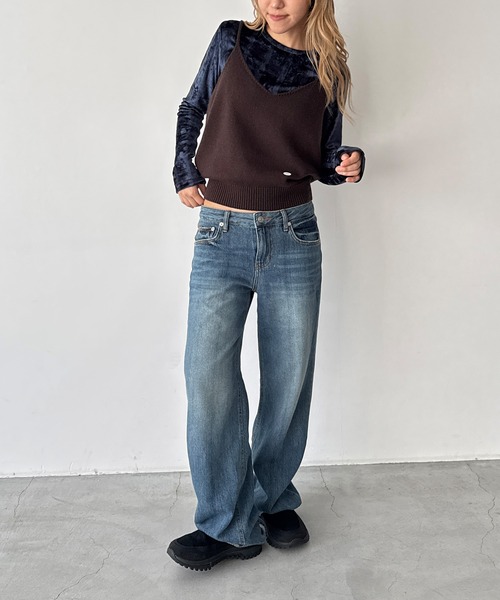CANAL JEAN(キャナルジーン)の「Miller ベロアパネルリブロングスリーブTee(Tシャツ/カットソー・レディース・ネイビー/アイボリー・ONE SIZE)」の8枚目の写真