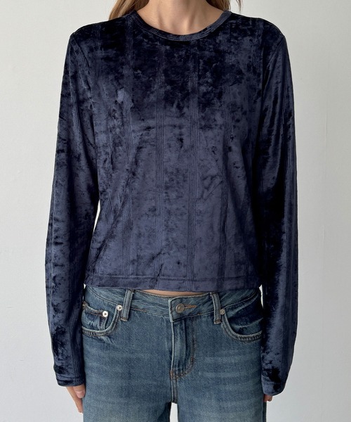 CANAL JEAN(キャナルジーン)の「Miller ベロアパネルリブロングスリーブTee(Tシャツ/カットソー・レディース・ネイビー/アイボリー・ONE SIZE)」の9枚目の写真