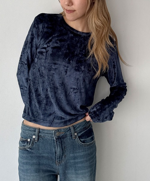 CANAL JEAN(キャナルジーン)の「Miller ベロアパネルリブロングスリーブTee(Tシャツ/カットソー・レディース・ネイビー/アイボリー・ONE SIZE)」の15枚目の写真