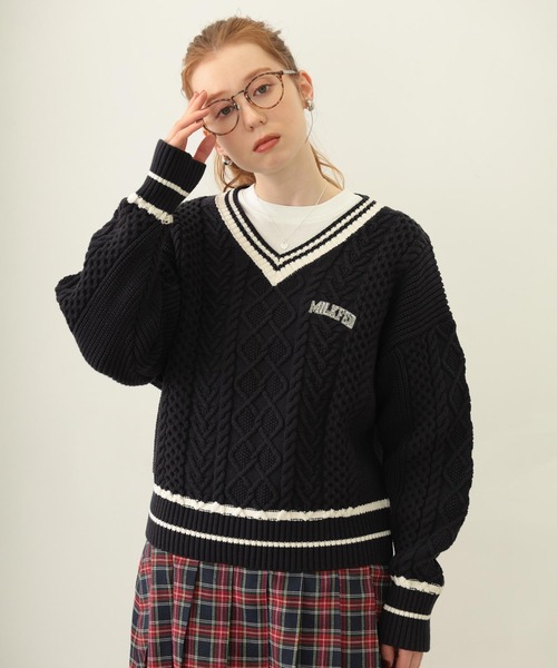 MILKFED.（ミルクフェド）の「MILKFED. PATCH V-NECK KNIT（ニット/セーター・レディース・オフホワイト/グリーン/ネイビー・ONE SIZE）」の21枚目の写真