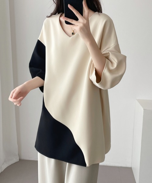 ABITOKYO（アビトーキョー）の「バイカラーバルーン袖ブラウス（シャツ/ブラウス・レディース・ベージュ/ブラック・M/L/XL）」の14枚目の写真