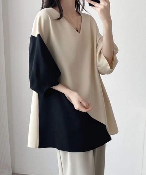 ABITOKYO（アビトーキョー）の「バイカラーバルーン袖ブラウス（シャツ/ブラウス・レディース・ベージュ/ブラック・M/L/XL）」の16枚目の写真