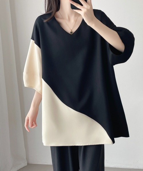 ABITOKYO（アビトーキョー）の「バイカラーバルーン袖ブラウス（シャツ/ブラウス・レディース・ベージュ/ブラック・M/L/XL）」の4枚目の写真