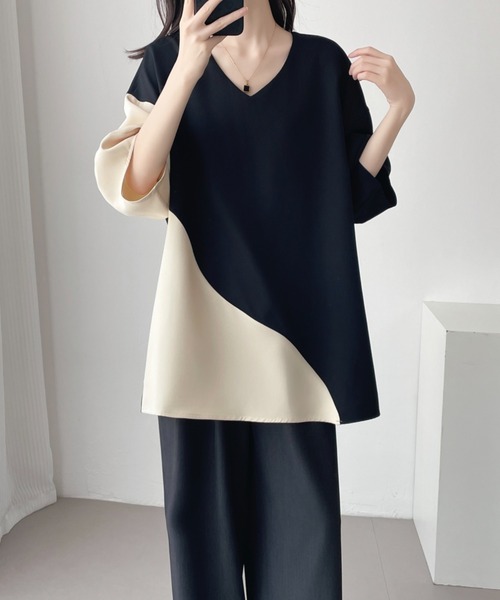 ABITOKYO（アビトーキョー）の「バイカラーバルーン袖ブラウス（シャツ/ブラウス・レディース・ベージュ/ブラック・M/L/XL）」の5枚目の写真