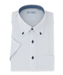 【完全 ノーアイロン/防汚抗菌/吸汗速乾/冷却素材】WEB限定　半袖アイシャツ　別布　ストライプ織　ホワイト/サックス
