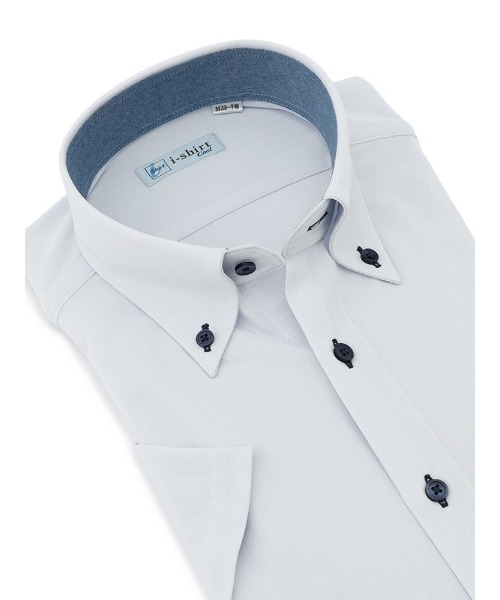 Perfect Suit FActory（パーフェクトスーツファクトリー）の「【完全 ノーアイロン/防汚抗菌/吸汗速乾/冷却素材】WEB限定　半袖アイシャツ　別布　ストライプ織　ホワイト/サックス（ビジネスシャツ・メンズ・ホワイト/サックスブルー・M/L/LL/3L/S）」の8枚目の写真
