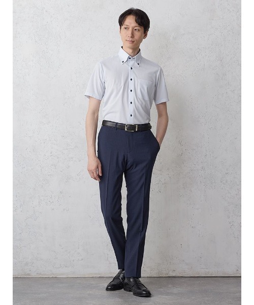 Perfect Suit FActory（パーフェクトスーツファクトリー）の「【完全 ノーアイロン/防汚抗菌/吸汗速乾/冷却素材】WEB限定　半袖アイシャツ　別布　ストライプ織　ホワイト/サックス（ビジネスシャツ・メンズ・ホワイト/サックスブルー・M/L/LL/3L/S）」の10枚目の写真
