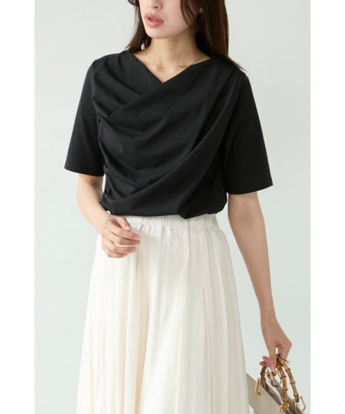 M.deux（エムドゥ）の「【ドレープカットソー】（Tシャツ/カットソー・レディース・オフホワイト/ブラック・MEDIUM）」の2枚目の写真