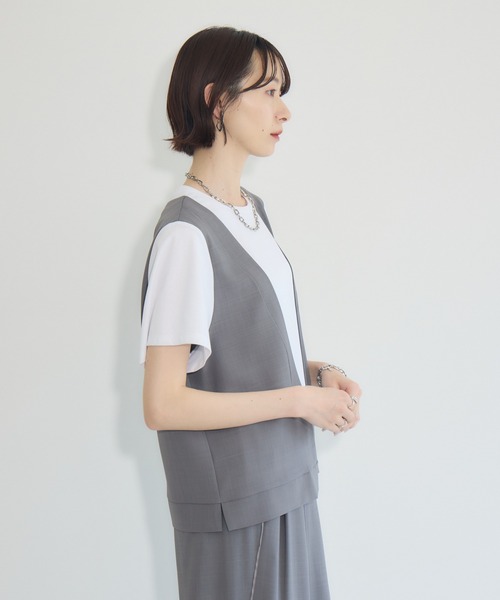 Paradise Picnic(パラダイスピクニック)の「CYAN ベストレイヤー風Tシャツ(Tシャツ/カットソー・レディース・グレー/カーキ/モカ・FREE)」の7枚目の写真