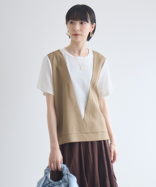 Paradise Picnic(パラダイスピクニック)の「CYAN ベストレイヤー風Tシャツ(Tシャツ/カットソー・レディース・グレー/カーキ/モカ・FREE)」の20枚目の写真