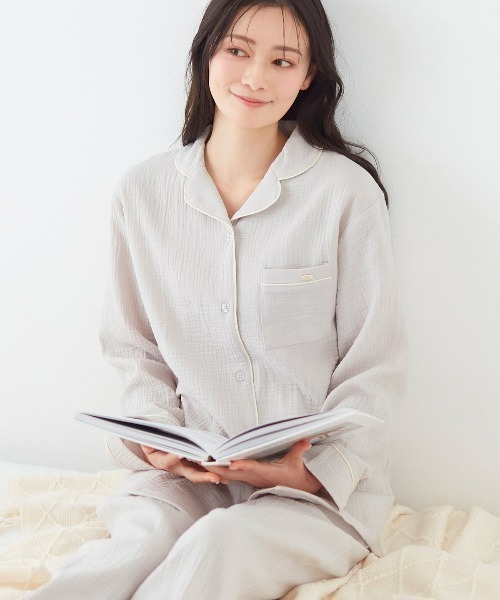 tutuanna（チュチュアンナ）の「綿100％ ふんわりやさしいダブルガーゼパジャマ（ルームウェア/パジャマ・レディース・ラベンダー/ピンク系その他/ブルー/チャコール/ネイビー/ベージュ系7/サックスブルー/ライトグレー・LL/L/M/S/XS(XS)/XXL/LL/LL/2XL/XS）」の2枚目の写真