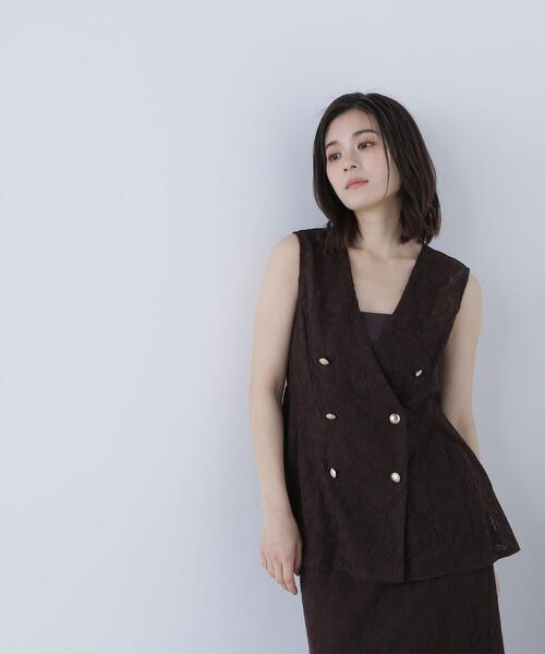 NATURAL BEAUTY BASIC(ナチュラルビューティーベーシック)の「◇メッシュレース SETUP ジレ(その他アウター・レディース・ダークブラウン/オフホワイト/ブラック・FREE)」の1枚目の写真