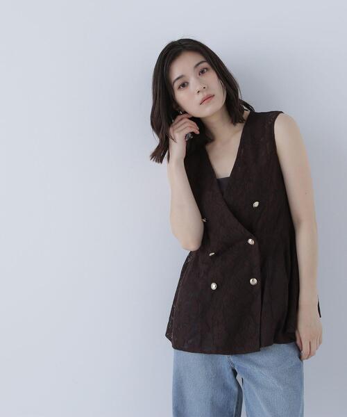 NATURAL BEAUTY BASIC(ナチュラルビューティーベーシック)の「◇メッシュレース SETUP ジレ(その他アウター・レディース・ダークブラウン/オフホワイト/ブラック・FREE)」の4枚目の写真