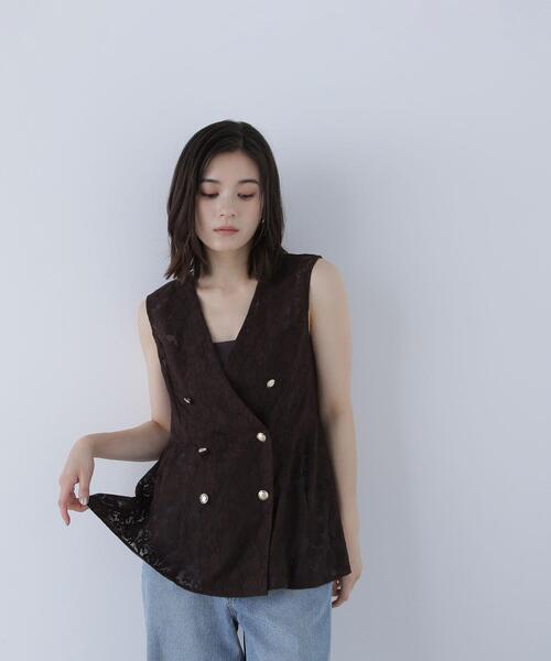 NATURAL BEAUTY BASIC(ナチュラルビューティーベーシック)の「◇メッシュレース SETUP ジレ(その他アウター・レディース・ダークブラウン/オフホワイト/ブラック・FREE)」の6枚目の写真