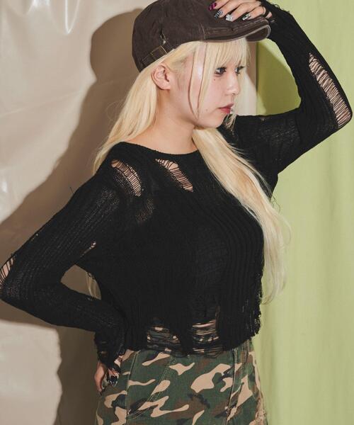 dispark(ディスパーク)の「DISPARK/ダメージサマーニット(ニット/セーター・レディース・ホワイト/ブラック・FREE)」の10枚目の写真