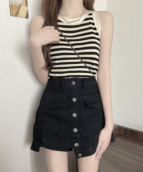 L LABEL(エルラベル)の「アメスリニットタンクトップ(タンクトップ・レディース・ブラック×ベージュ/ホワイト/ベージュ/ベージュ×ブラック/ブラック/ホワイト×ブラック・FREE)」の9枚目の写真