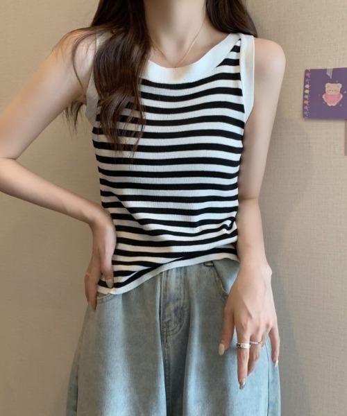 L LABEL(エルラベル)の「アメスリニットタンクトップ(タンクトップ・レディース・ブラック×ベージュ/ホワイト/ベージュ/ベージュ×ブラック/ブラック/ホワイト×ブラック・FREE)」の13枚目の写真