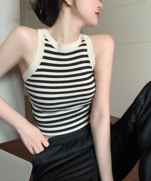 L LABEL(エルラベル)の「アメスリニットタンクトップ(タンクトップ・レディース・ブラック×ベージュ/ホワイト/ベージュ/ベージュ×ブラック/ブラック/ホワイト×ブラック・FREE)」の14枚目の写真