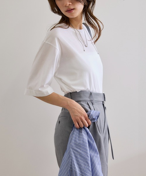 ROPE'（ロペ）の「【洗える】グレイス天竺 5分袖Tシャツ（Tシャツ/カットソー・レディース・ホワイト/ブルー/ブラック・FREE）」の7枚目の写真