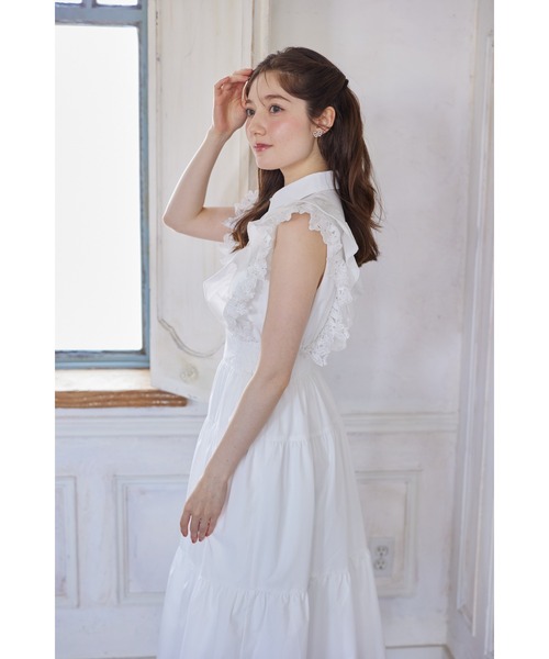 フラワー ワンピース フリル レース 夏 おしゃれ 可愛い ドレスワンピース 2色 unideer 春夏 ワンピのみ 半袖 ミディアム