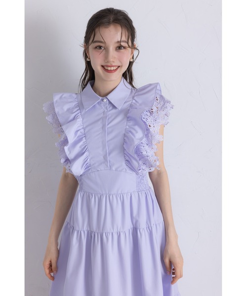 tocco closet(トッコ クローゼット)の「フラワーレース×フリル付きティアードシャツワンピース(ワンピース・レディース・オフホワイト/ラベンダー/ボルドー・M)」の17枚目の写真