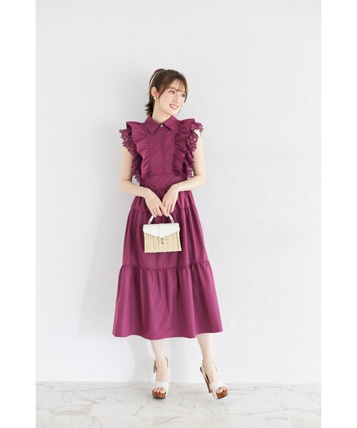 tocco closet(トッコ クローゼット)の「フラワーレース×フリル付きティアードシャツワンピース(ワンピース・レディース・オフホワイト/ラベンダー/ボルドー・M)」の22枚目の写真