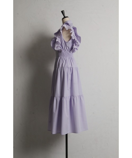 フラワーレース×フリル付きティアードシャツワンピース トッコクローゼット tocco closet フラワーレース×フリル付き