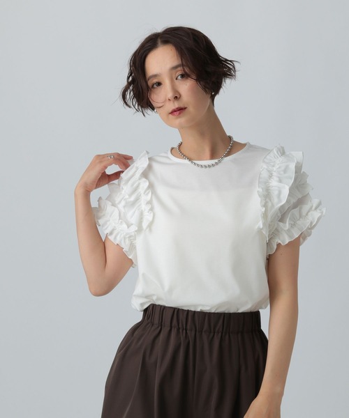 LEPSIM（レプシィム）の「袖フリルデザインプルオーバーSS　574394（Tシャツ/カットソー・レディース・チャコールグレー/オフホワイト/ブルー/カーキ・FREE）」の14枚目の写真