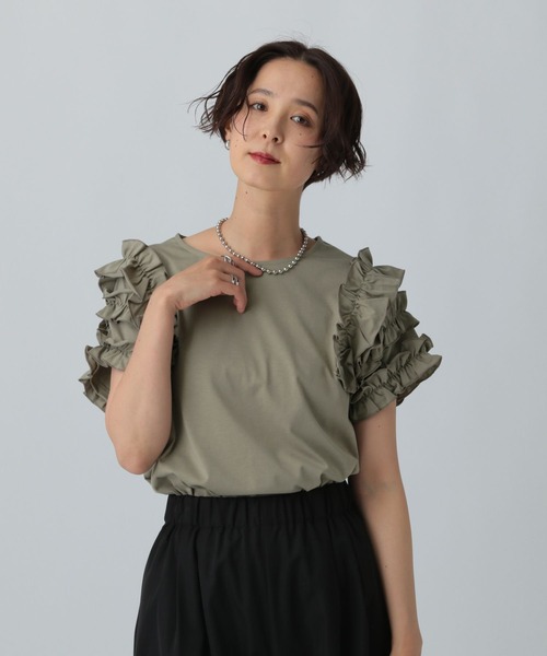LEPSIM（レプシィム）の「袖フリルデザインプルオーバーSS　574394（Tシャツ/カットソー・レディース・チャコールグレー/オフホワイト/ブルー/カーキ・FREE）」の7枚目の写真